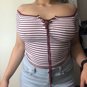 STRIPED CROP TOP WITH PRICE TAG!